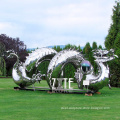 Large garden mirror polished metal stainless steel dragon sculpture